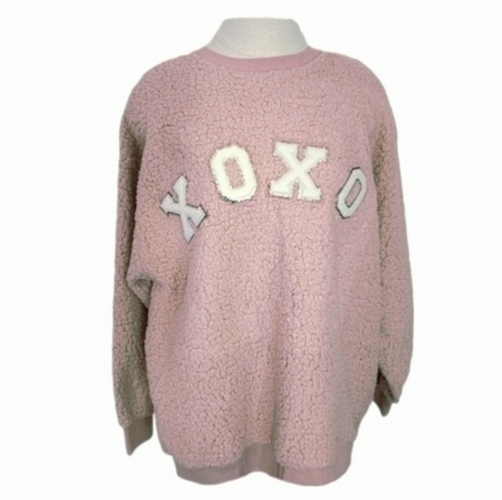 Judith March Top XOXO Sherpa Long Sleeve Pink Size L